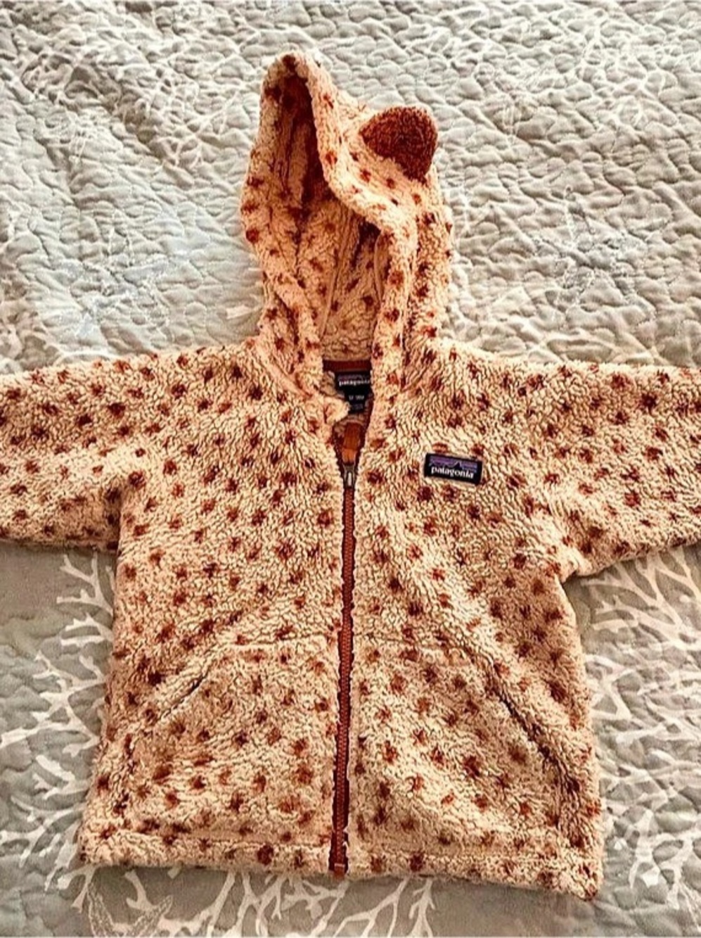 Patagonia Baby Furry Friends Hoody Fleece Jacket Brown & Cream